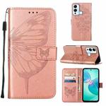 For Infinix Hot 12 Play/Hot 12 Play NFC X6816C Embossed Butterfly Flip Leather Phone Case(Rose Gold)