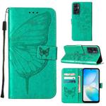 For Infinix Hot 12 X6817 Embossed Butterfly Flip Leather Phone Case(Green)