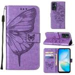 For Infinix Hot 12 X6817 Embossed Butterfly Flip Leather Phone Case(Purple)