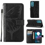 For Motorola Edge 30 Embossed Butterfly Flip Leather Phone Case(Black)