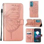 For Motorola Edge 30 Embossed Butterfly Flip Leather Phone Case(Rose Gold)