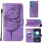 For Motorola Edge 30 Embossed Butterfly Flip Leather Phone Case(Purple)