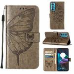 For Motorola Edge 30 Embossed Butterfly Flip Leather Phone Case(Grey)