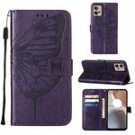 For Motorola Moto G32 Embossed Butterfly Flip Leather Phone Case(Dark Purple)