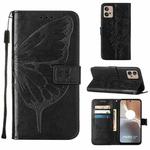 For Motorola Moto G32 Embossed Butterfly Flip Leather Phone Case(Black)