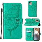 For Motorola Moto G32 Embossed Butterfly Flip Leather Phone Case(Green)