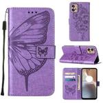 For Motorola Moto G32 Embossed Butterfly Flip Leather Phone Case(Purple)