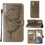 For Motorola Moto G32 Embossed Butterfly Flip Leather Phone Case(Grey)