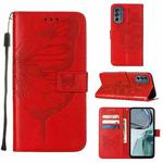 For Motorola Moto G62 5G Embossed Butterfly Flip Leather Phone Case(Red)