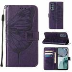 For Motorola Moto G62 5G Embossed Butterfly Flip Leather Phone Case(Dark Purple)