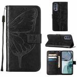 For Motorola Moto G62 5G Embossed Butterfly Flip Leather Phone Case(Black)