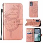 For Motorola Moto G62 5G Embossed Butterfly Flip Leather Phone Case(Rose Gold)