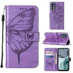 For Motorola Moto G62 5G Embossed Butterfly Flip Leather Phone Case(Purple)