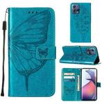 For Motorola Moto S30 Pro 5G Embossed Butterfly Flip Leather Phone Case(Blue)
