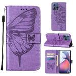 For Motorola Moto S30 Pro 5G Embossed Butterfly Flip Leather Phone Case(Purple)