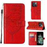 For OnePlus 10T 5G Global Embossed Butterfly Flip Leather Phone Case(Red)