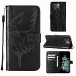 For OnePlus 10T 5G Global Embossed Butterfly Flip Leather Phone Case(Black)