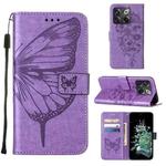 For OnePlus 10T 5G Global Embossed Butterfly Flip Leather Phone Case(Purple)