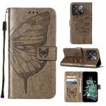 For OnePlus 10T 5G Global Embossed Butterfly Flip Leather Phone Case(Grey)