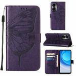 For Tecno Camon 19 Embossed Butterfly Flip Leather Phone Case(Dark Purple)