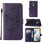 For Tecno POP 6 Embossed Butterfly Flip Leather Phone Case(Dark Purple)