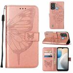 For Tecno POP 6 Embossed Butterfly Flip Leather Phone Case(Rose Gold)