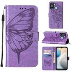 For Tecno POP 6 Embossed Butterfly Flip Leather Phone Case(Purple)