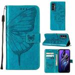 For Tecno Pova 3/LE7 Embossed Butterfly Flip Leather Phone Case(Blue)