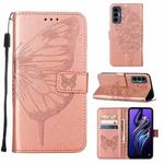 For Tecno Pova 3/LE7 Embossed Butterfly Flip Leather Phone Case(Rose Gold)