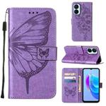 For Tecno Spark 9 Pro/Spark 9T Embossed Butterfly Flip Leather Phone Case(Purple)