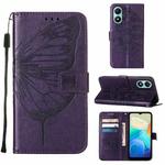 For vivo Y02S Embossed Butterfly Flip Leather Phone Case(Dark Purple)