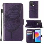 For ZTE Blade A52 Embossed Butterfly Flip Leather Phone Case(Dark Purple)