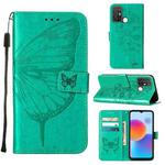 For ZTE Blade A52 Embossed Butterfly Flip Leather Phone Case(Green)