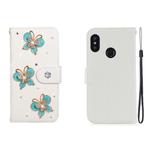 For Xiaomi Redmi 6 Pro Horizontal Flip Solid Color Rhinestones Leather Case with Card Slot & Wallet & Holder(Three Butterflies)