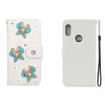 For Xiaomi Redmi Note 6 Horizontal Flip Solid Color Rhinestones Leather Case with Card Slot & Wallet & Holder(Three Butterflies)