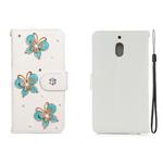 For Nokia 2.1 Horizontal Flip Solid Color Rhinestones Leather Case with Card Slot & Wallet & Holder(Three Butterflies)