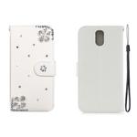 For Nokia 3.1 Horizontal Flip Solid Color Rhinestones Leather Case with Card Slot & Wallet & Holder(Diagonal Flower)