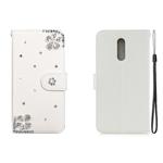 For Nokia 3.2 Horizontal Flip Solid Color Rhinestones Leather Case with Card Slot & Wallet & Holder(Diagonal Flower)