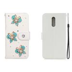 For Nokia 3.2 Horizontal Flip Solid Color Rhinestones Leather Case with Card Slot & Wallet & Holder(Three Butterflies)