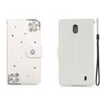 For Nokia 1 Plus Horizontal Flip Solid Color Rhinestones Leather Case with Card Slot & Wallet & Holder(Diagonal Flower)