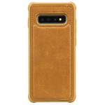 For Galaxy S10+ Magnetic Shockproof PC + TPU + PU Leather Protective Case(Brown)