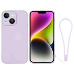 For iPhone 14 Silicone Phone Case with Wrist Strap(Light Purple)