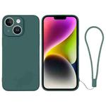 For iPhone 14 Silicone Phone Case with Wrist Strap(Deep Green)