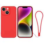 For iPhone 14 Plus Silicone Phone Case with Wrist Strap(Red)