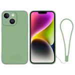 For iPhone 14 Plus Silicone Phone Case with Wrist Strap(Matcha Green)