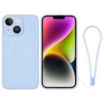 For iPhone 14 Plus Silicone Phone Case with Wrist Strap(Light Blue)