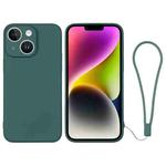 For iPhone 14 Plus Silicone Phone Case with Wrist Strap(Deep Green)