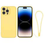 For iPhone 14 Pro Silicone Phone Case with Wrist Strap(Yellow)
