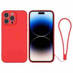 For iPhone 14 Pro Silicone Phone Case with Wrist Strap(Red)