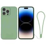 For iPhone 14 Pro Silicone Phone Case with Wrist Strap(Matcha Green)